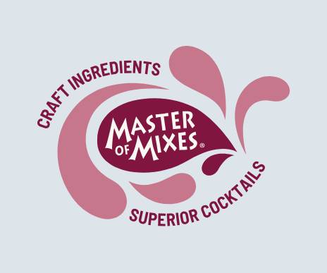 Gray background with red and pink Master of Mixes logo on it